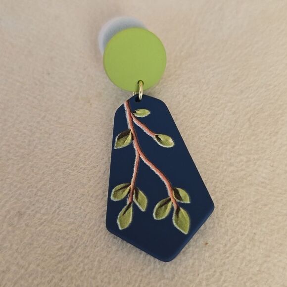 Green and Blue Print Earrings - Picture 5 of 5